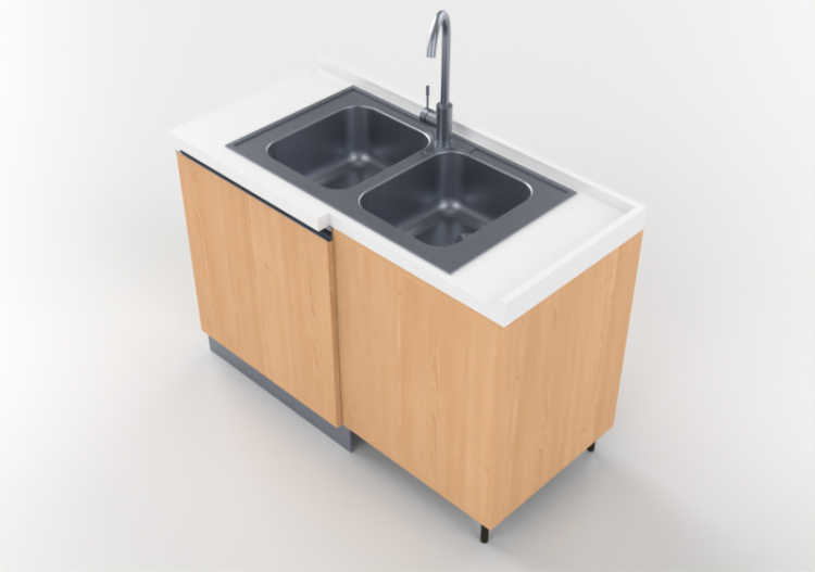 Cozinhas 3D - Bloco com pia angular 124x64cm - ACCA...