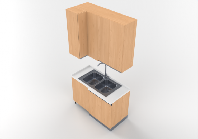 Cozinhas 3D - Bloco com pia angular 64x124x240cm - ACCA...