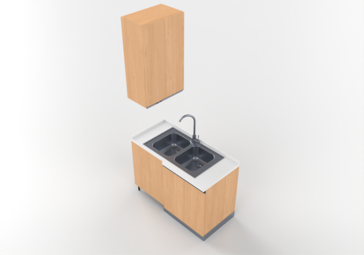 Cozinhas 3D - Bloco com pia angular 64x124x240cm - ACCA...