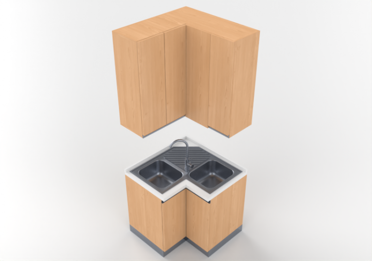 Cucine 3D - Blocco con lavello angolare 90x90x240cm - ACCA...