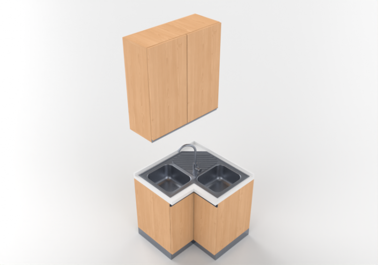 Cozinhas 3D - Bloco com pia angular 90x90x240cm - ACCA...