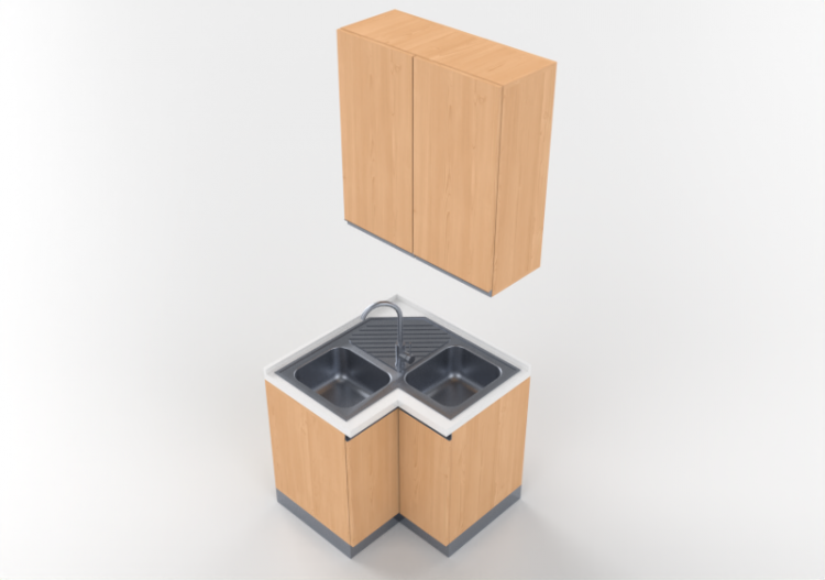 3D Kitchens - Unit with corner sink 90x90x240cm - ACCA...