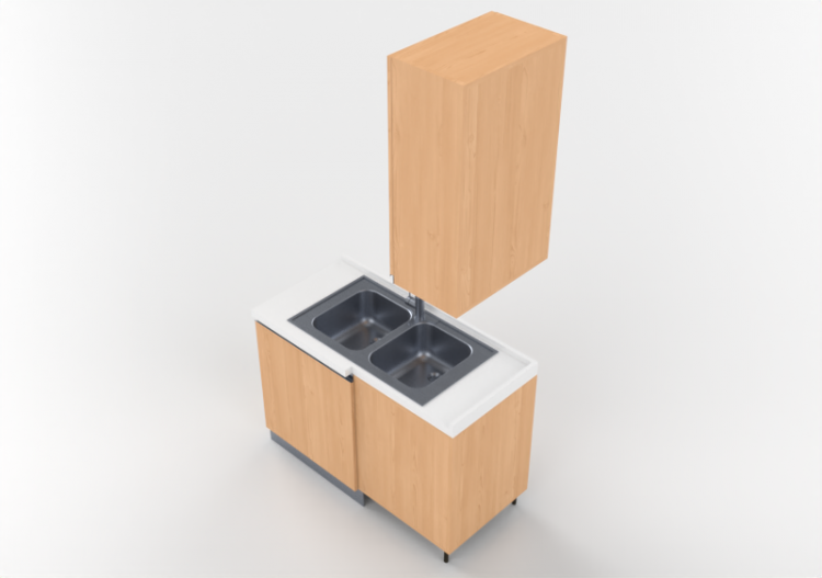 Cozinhas 3D - Bloco com pia angular 124x64x240cm - ACCA...