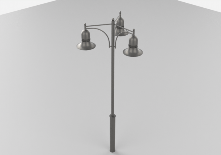 3D Street Lights - Lamppost with three light sources -...