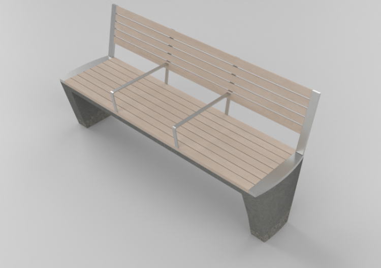3D Sitzbänke und Pflanzengefäße - Betonbank mit Holzsitz -...