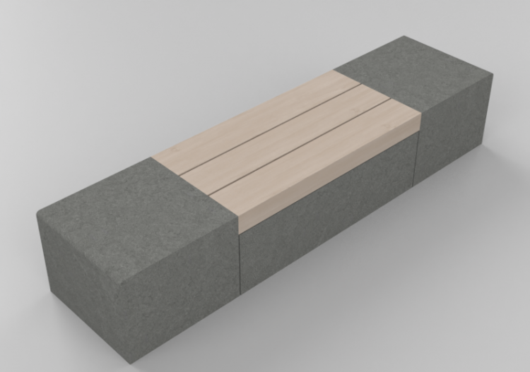 Bancos 3D - Banco de concreto com assento de madeira - ACCA...