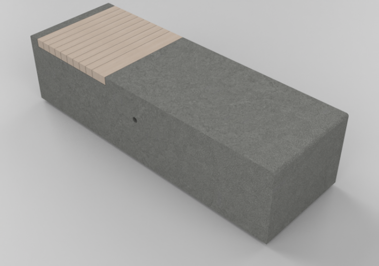 3D Sitzbänke und Pflanzengefäße - Betonbank mit Holzsitz -...