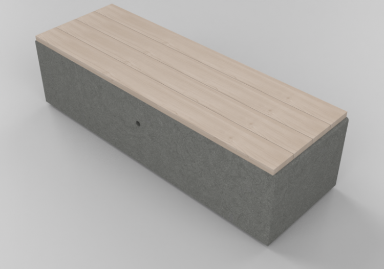 Benches and Planters 3D - Concrete Bench with wooden seat -...