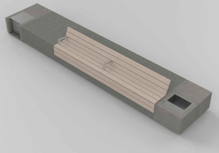 Bancos 3D - Banco de concreto com assento de madeira - ACCA...