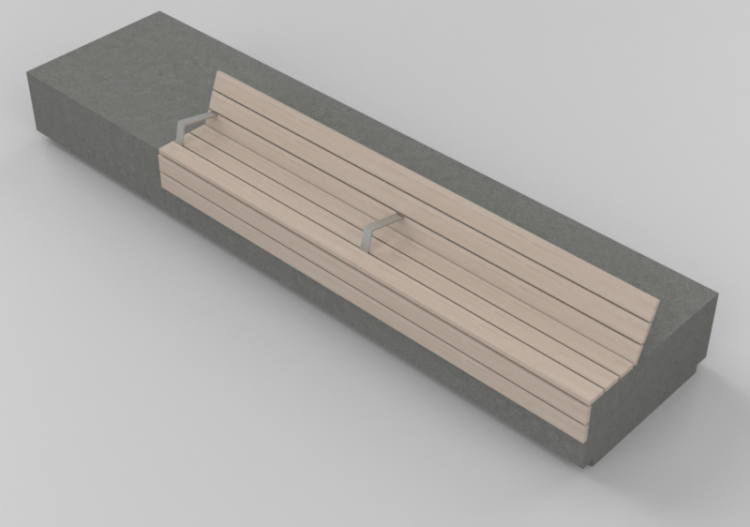 3D Sitzbänke und Pflanzengefäße - Betonbank mit Holzsitz -...