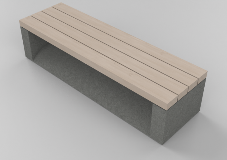 3D Sitzbänke und Pflanzengefäße - Betonbank mit Holzsitz -...