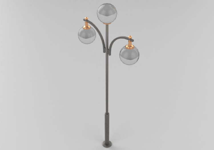 3D Street Lights - Steel lamppost with three lights -...