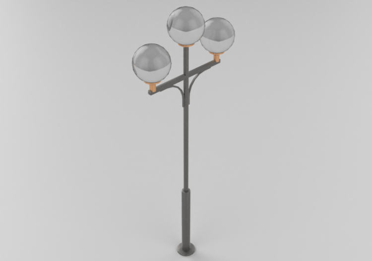 3D Street Lights - Steel lamppost with three lights -...