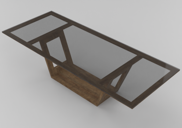 Mesas 3D - Mesa de madera con superficie de vidrio templado...