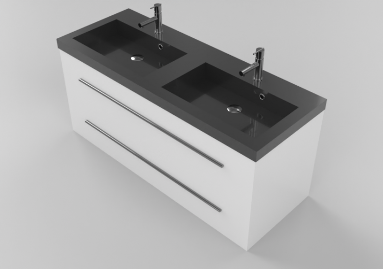 3D Furniture - Wash basin with cabinet and twin taps -...