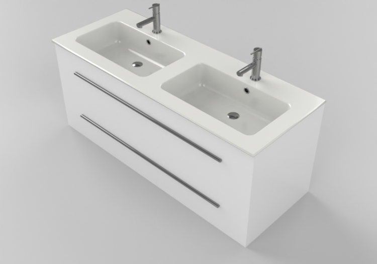 3D Möbel - Badmöbel mit Waschbecken und zwei Wasserhähne -...