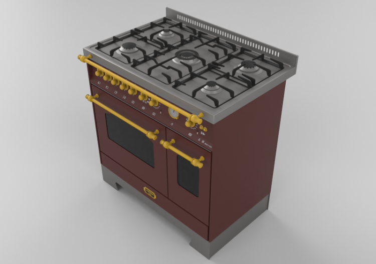 Electrodomésticos 3D - Cocina de gas 5 quemadores con dos...
