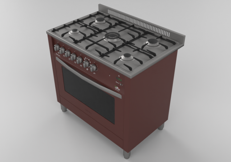 Eletrodomésticos 3D - Fogão a gás 5 bocas com forno...