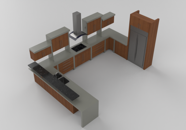 Cozinhas 3D - Cozinha completa com eletrodomésticos - Panda...