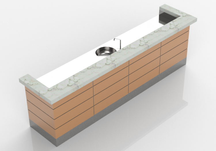 3D Counter Desks - Balção frigorífico com pia 395x90cm -...