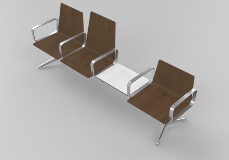 3D Stühle - 3-Sitzer auf Balken mit Tischchen - Hitch...