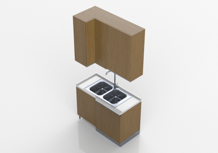 Cozinhas 3D - Unit with corner sink 64x124x240cm - ACCA...