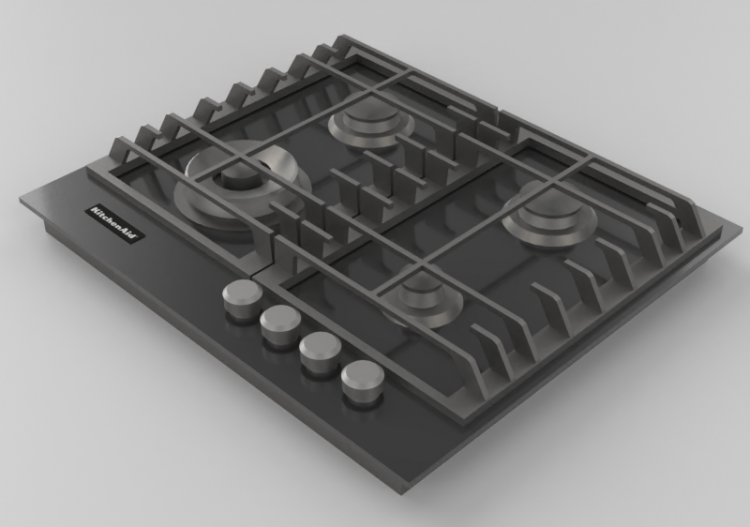 Eletrodomésticos 3D - Cooktop a gás com 4 bocas -...