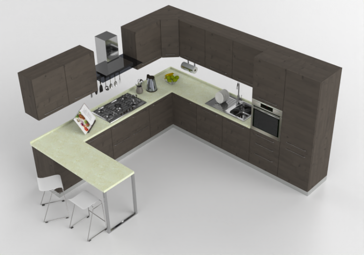 Cucine 3D - Cucina moderna completa di elettrodomestici -...