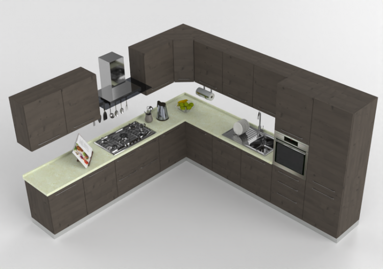 Cuisine 3D - Cuisine moderne équipée d'électroménager -...
