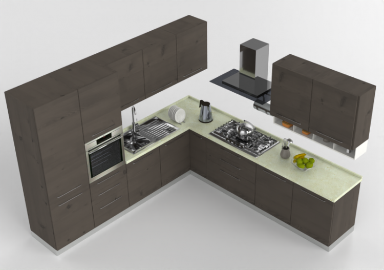 Cocinas 3D - Cocina moderna completa con electrodomésticos...