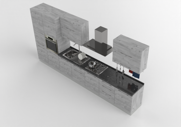 Cozinhas 3D - Cozinha moderna equipada com eletrodomésticos...