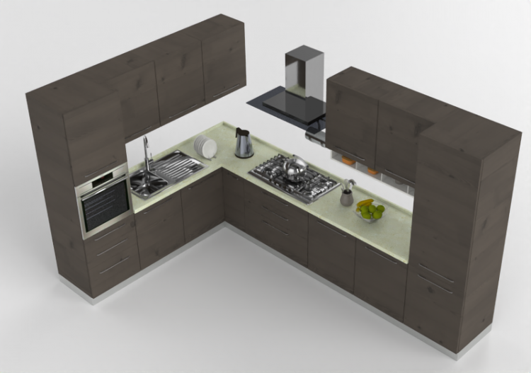 Cozinhas 3D - Cozinha moderna equipada com eletrodomésticos...