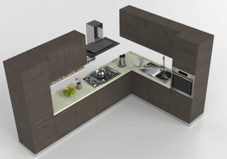 Cocinas 3D - Cocina moderna completa con electrodomésticos...