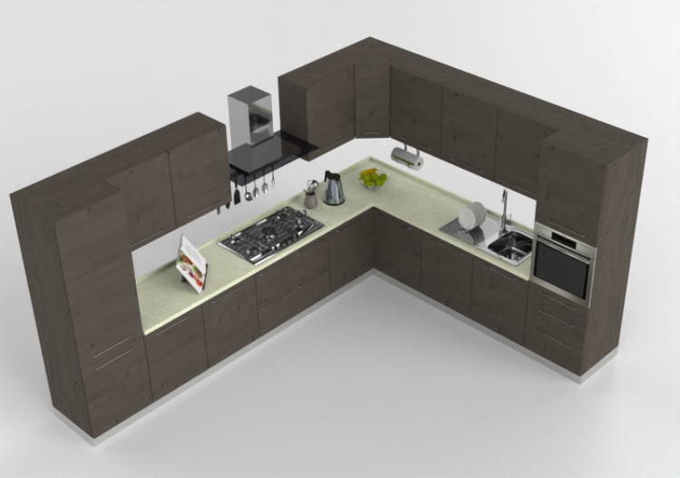 Cucine 3D - Cucina moderna completa di elettrodomestici -...