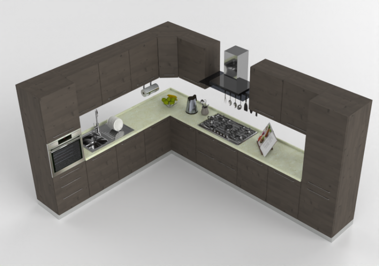 Cozinhas 3D - Cozinha moderna equipada com eletrodomésticos...
