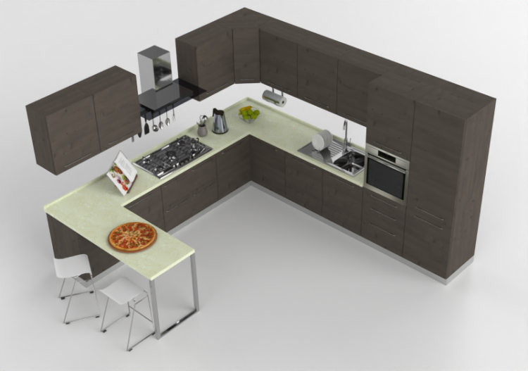 Cocinas 3D - Cocina moderna completa con electrodomésticos...