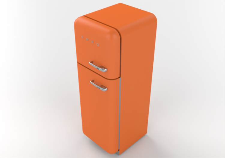 3D Haushaltgeräte - Kühlschrank 2 Türen 50er Jahre, orange...