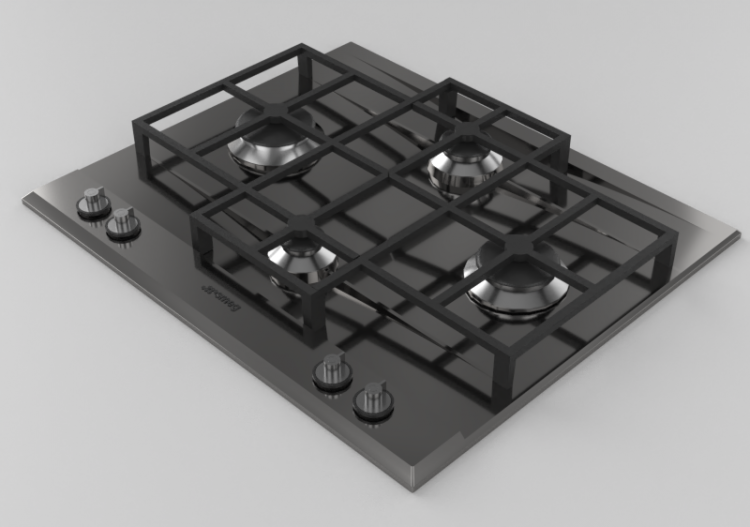 3D Electrical Appliances - Cooking top with 4 burners -...