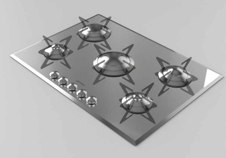 3D Haushaltgeräte - Gasherd mit 5 Kochfelder - Smeg -...