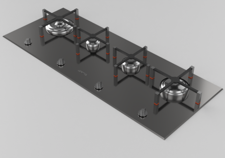 Eletrodomésticos 3D - Cooktop a gás com 4 queimadores -...