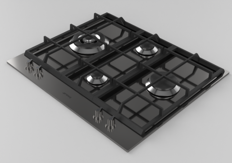 3D Haushaltgeräte - Gasherd mit 4 Kochfelder - Smeg -...