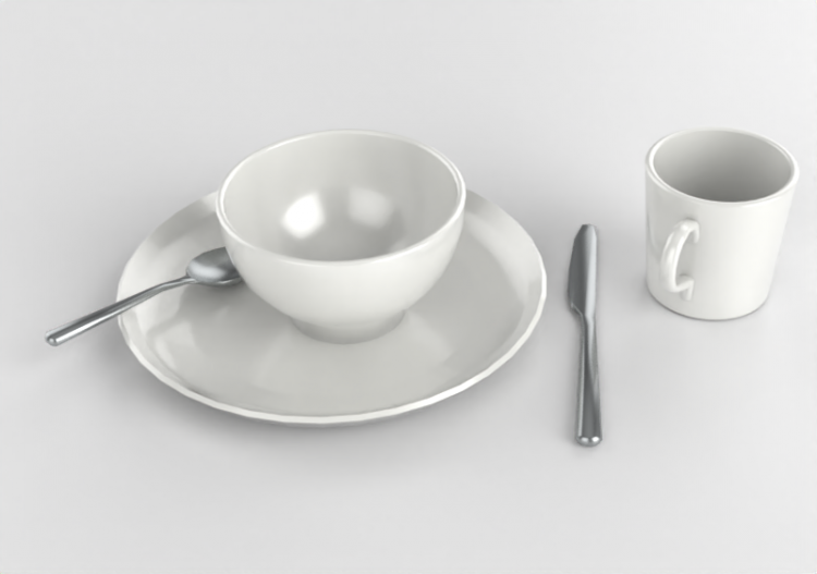 Louças e talheres 3D - Conjunto de 2 xícaras de leite -...