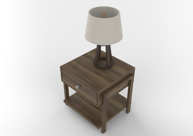 3D Betten und Nachttische - Nachttisch mit Lampe - ACCA...