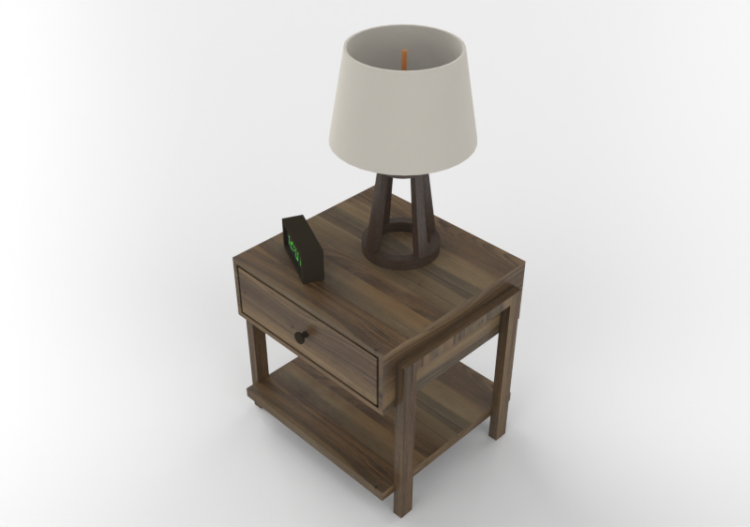 3D Betten und Nachttische - Nachttisch mit Lampe und Wecker...