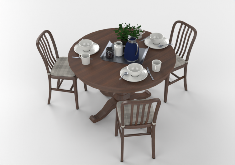 Mesas 3D - Mesa de cozinha com cadeiras e café de manhã -...