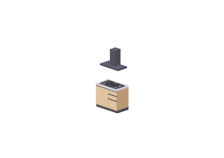 Cuisine 3D - Bloc cuisson linéaire 105x216cm - ACCA... Cuisine 3D - Bloc cuisson linéaire 105x216cm - ACCA...