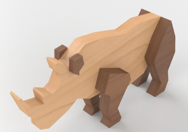 3D Toys - Toy rhinoceros made of wood - ACCA software