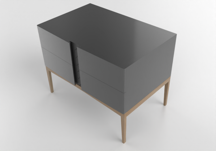 Camas 3D - Mesa de cabeceira de madeira envernizada -...