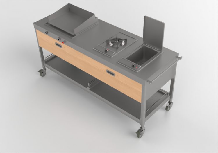 Cozinhas 3D - Churrasqueira a gás com fritadeira e fogão -...