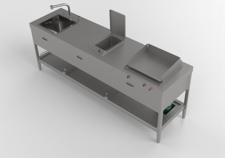 3D Kitchens - Gas grill with fryer and sink - Alpes Inox -...